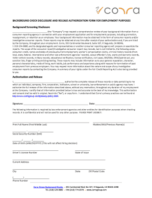 Corra Employment Screening Background Check Release Form