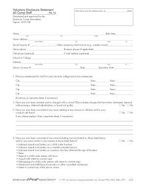 Voluntary Disclosure Statement All Camp Staff Fm 16 Form