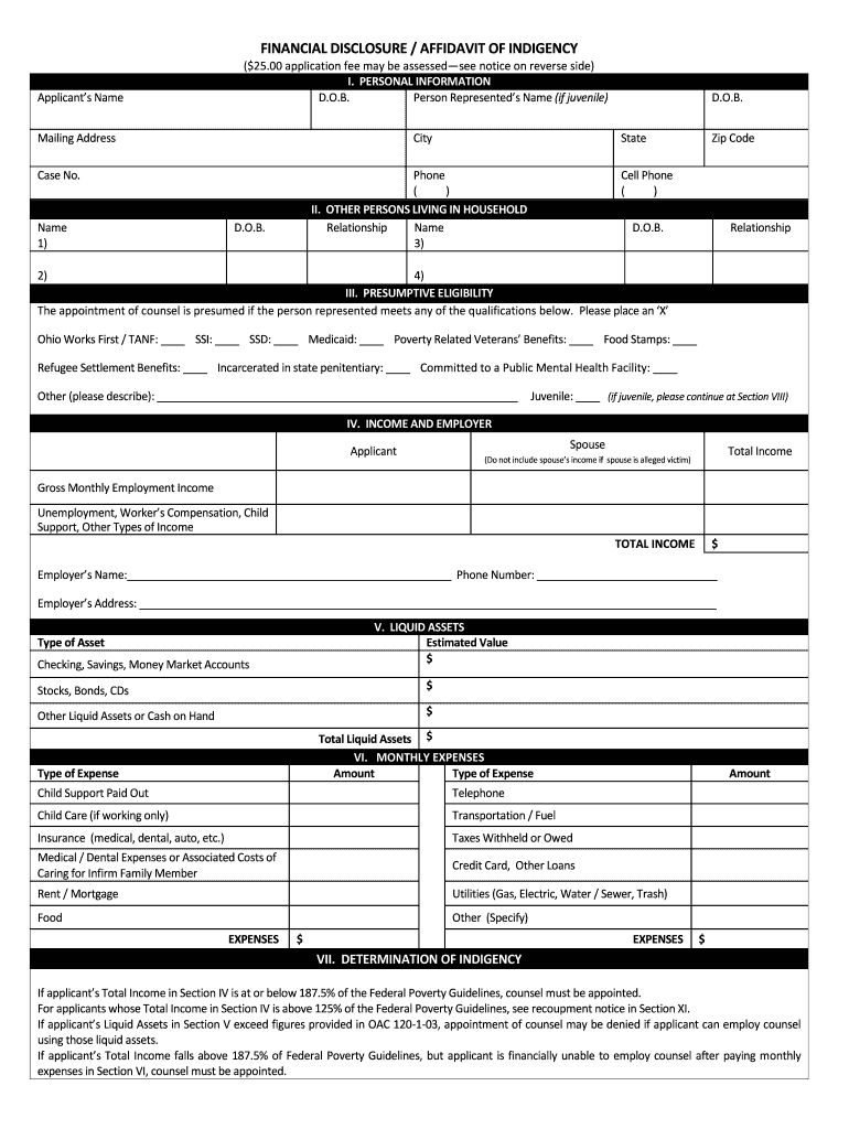 Affidavit of Indigency Florida  Form