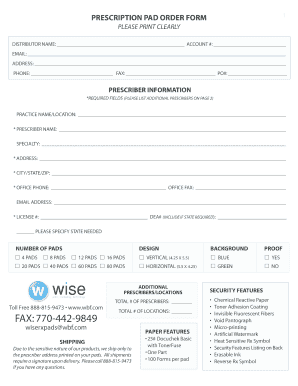 Prescription Pad Keywords Form