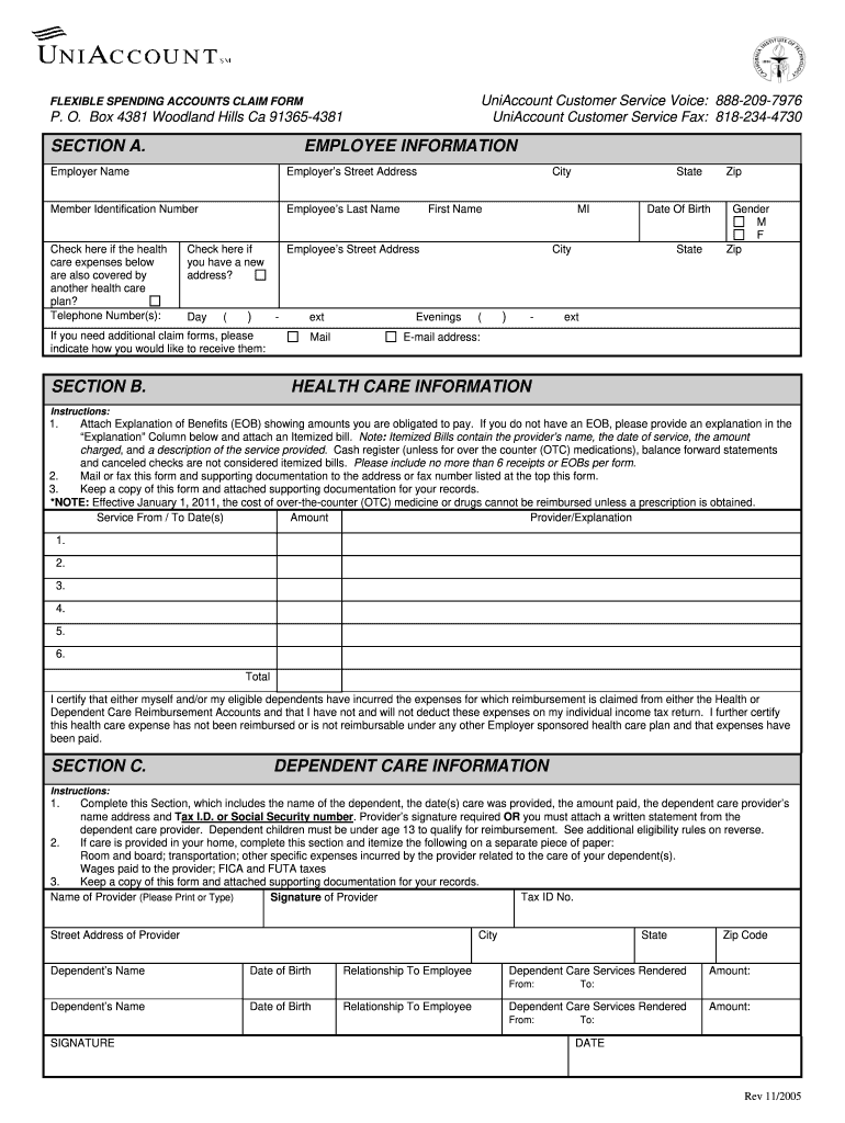  Uniaccount Claim Form 2005-2023