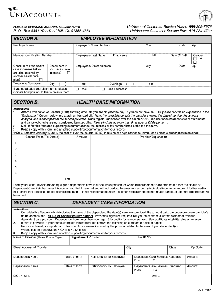  Uniaccount Claim Form 2005-2024