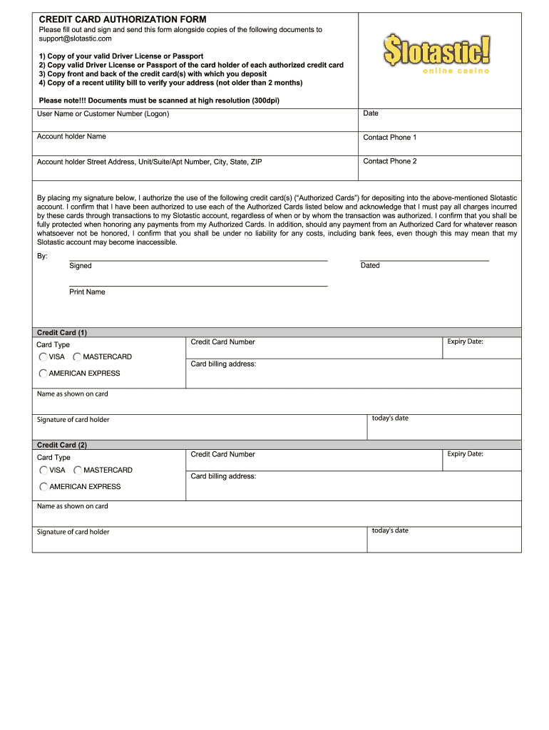 Credit Card Authorization Form PDF Fillable