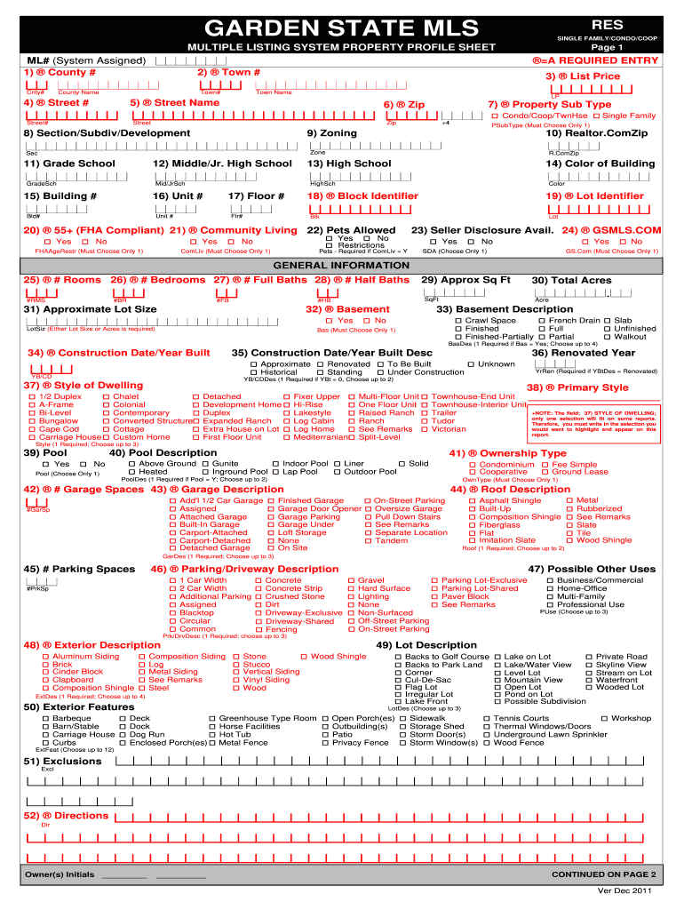  Garden State Mls Property Profile Sheet April Typable  Form 2011