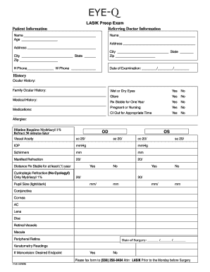 Editable Lasik Pre Op Exam Form