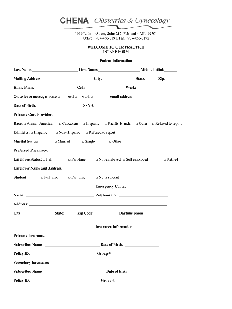  Gyn Patient Intake Form 2011-2024