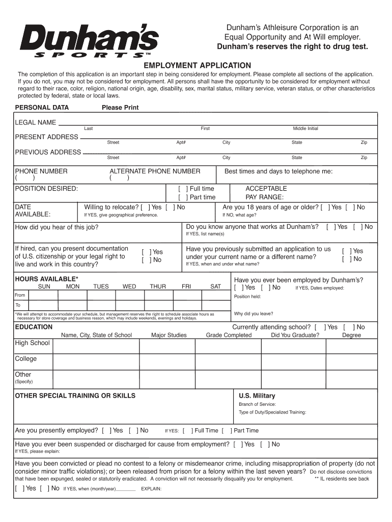  Dunham's Sporting Goods Application 2009-2024