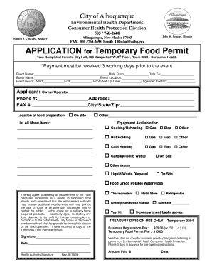City of Albuquerque Temporary Food Permit Form