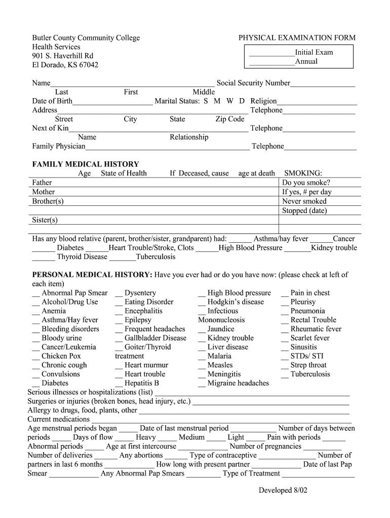  Sports Physical Exam Form 2002-2024