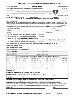  ALL KIDS SCHOOL BASED DENTAL PROGRAM CONSENT FORM 2012