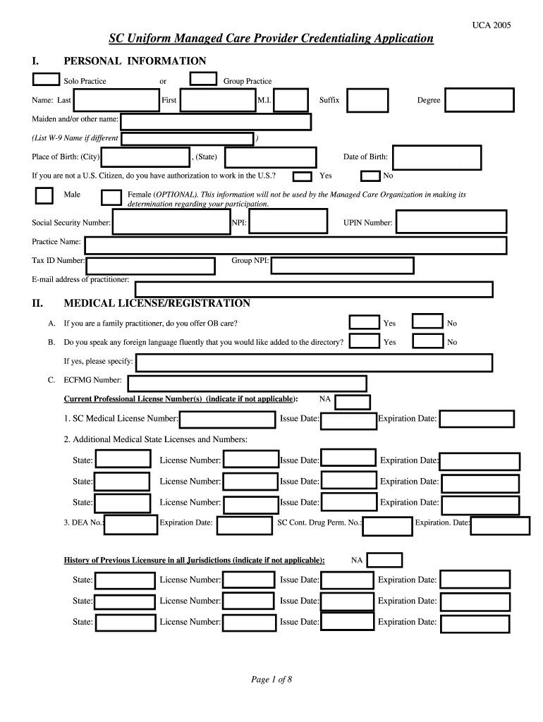  Sc Universal Credentialing Application 2005-2024