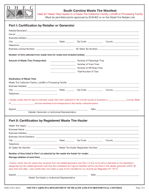 Scdhec Tire Manifest Form