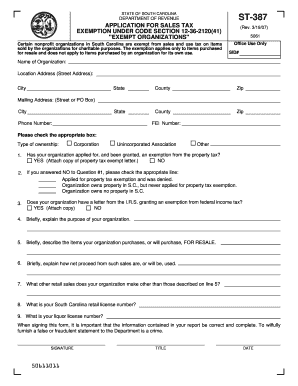  South Carolina Form St 387 2020