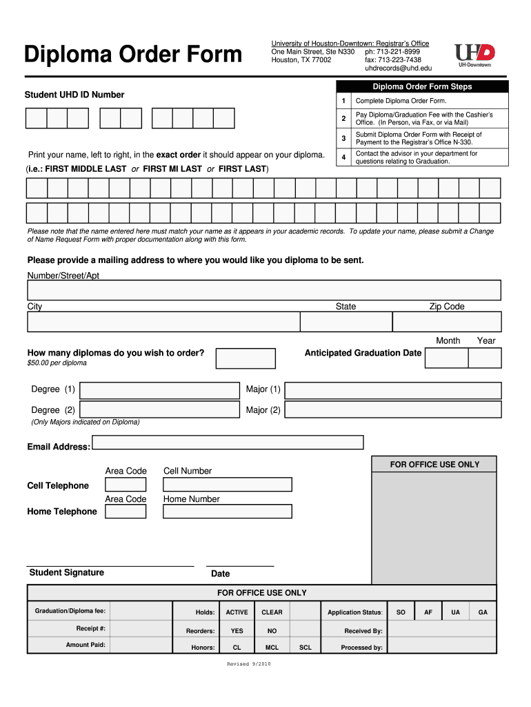  Diploma Order Form Uhd 2010