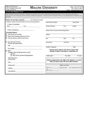 Malone University Registrar  Form