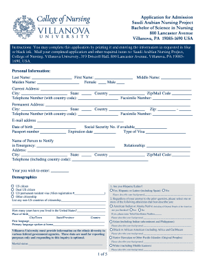 Villanova Application  Form