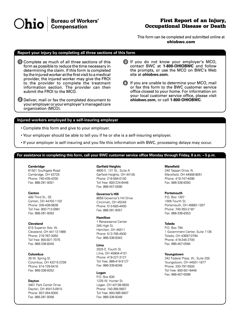  Form First Report of an Injury Ohio 2009