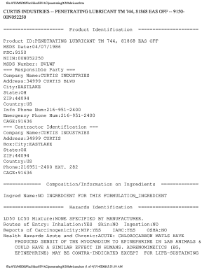 Eas off Penetrating Lubricant Msds Form