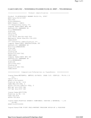 Windshield Washer Msds  Form