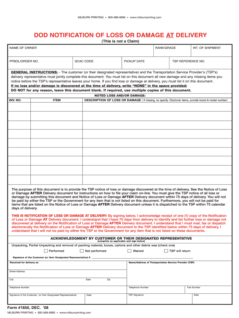 Notification of Loss  Form