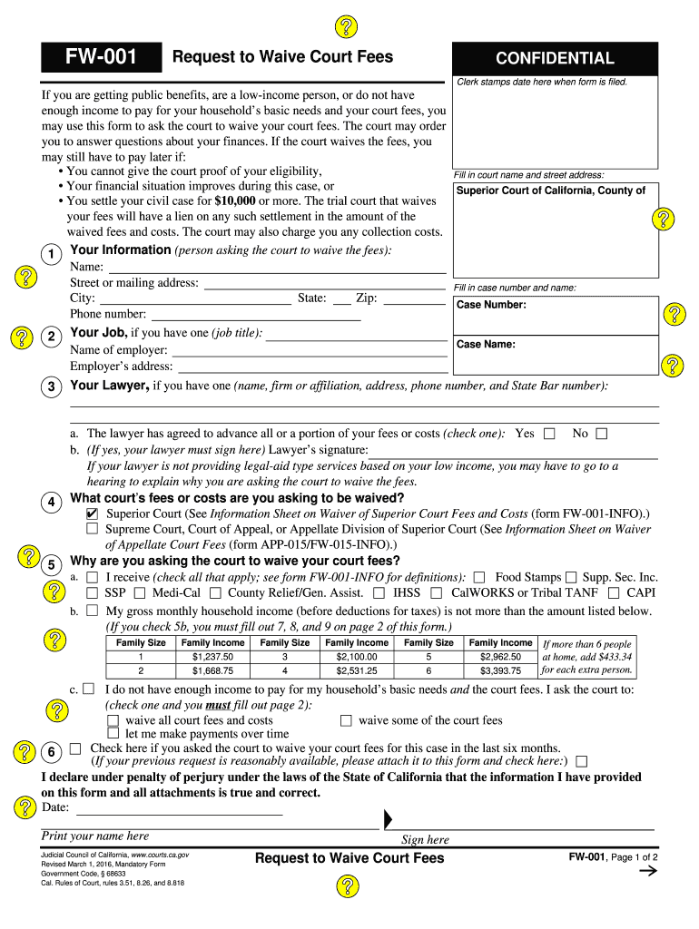 Fee Waiver San Bernardino Superior Court  Form