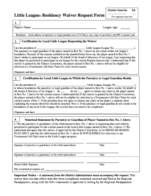 Little League Residency Waiver Request Form