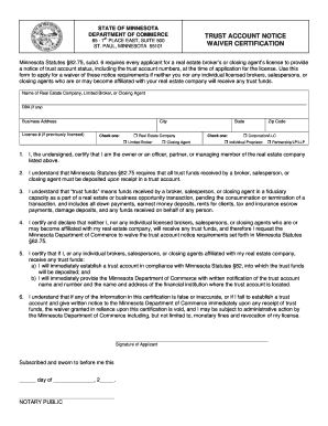Trust Account Notice Waiver Certification Form