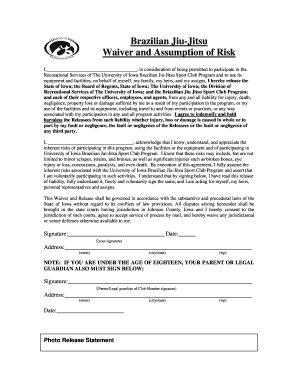 University of Iowa Jiu Jitsu Waiver Form