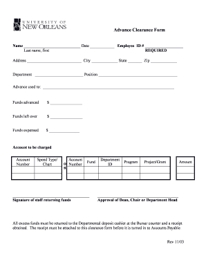 Advance Clearance Form