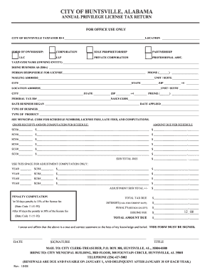 Huntsville Al Business License Fee Schedule  Form