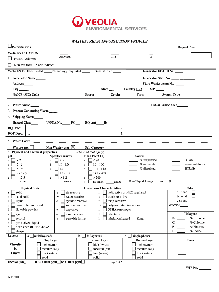  Veolia Waste Profile Form 2001-2024