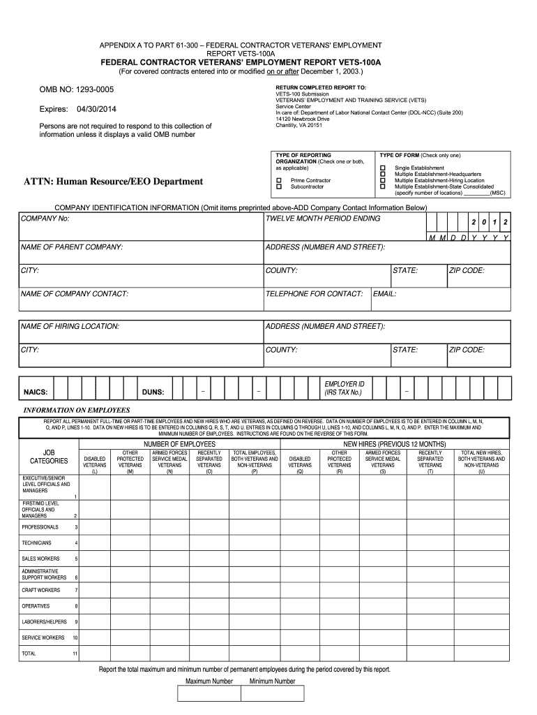  Vets 100 Form 2012-2024
