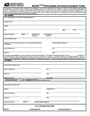 PROCESSING ACKNOWLEDGEMENT FORM RIBBS USPS Ribbs Usps