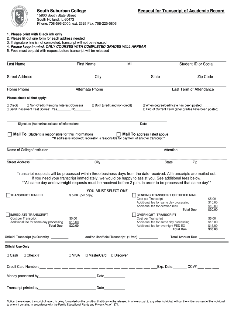 Ssc Transcript  Form