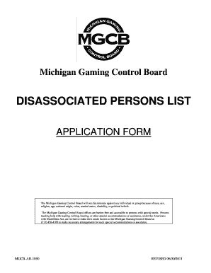 Application Form for Disassociated Persons List State of Michigan Michigan