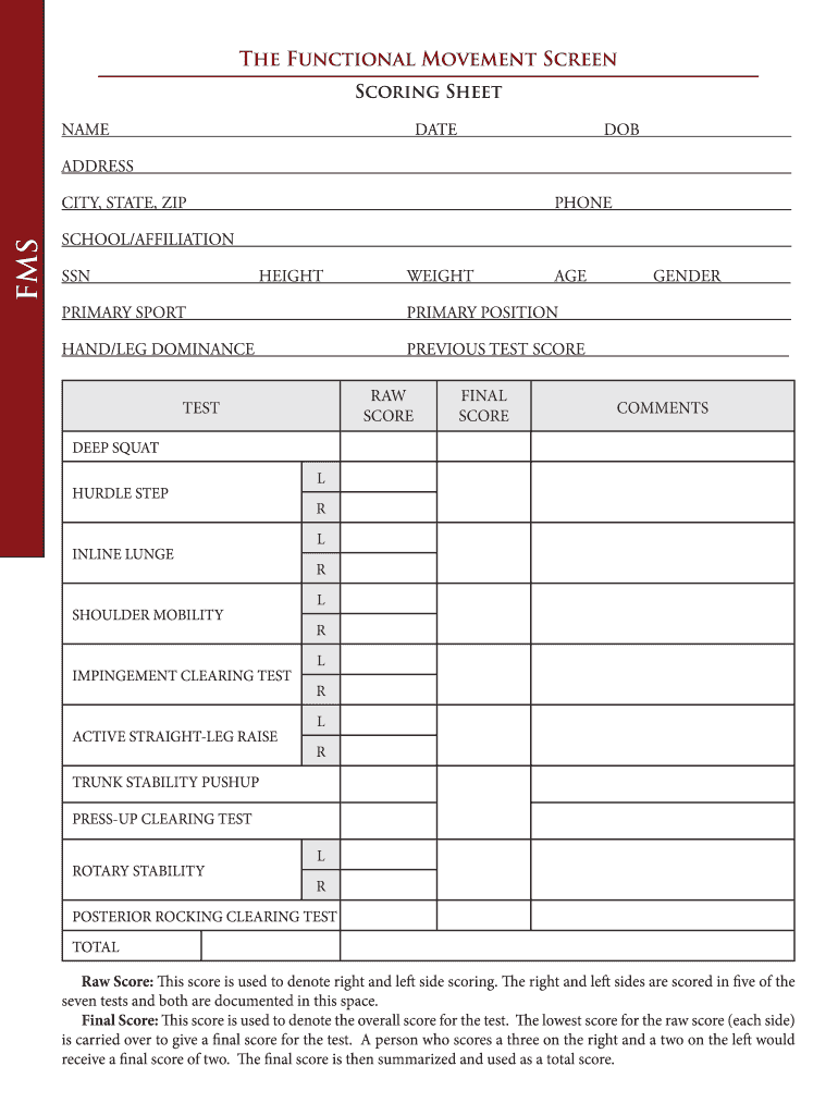 Fms Score Sheet  Form