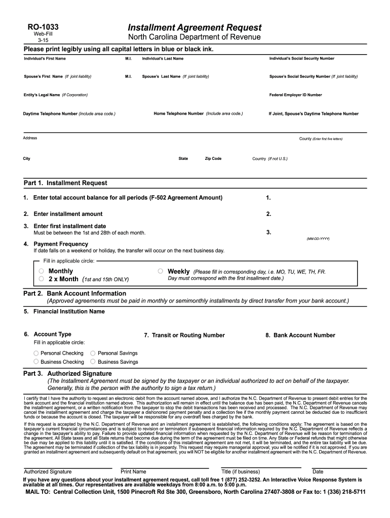  Nc Installment Agreement Form 2015
