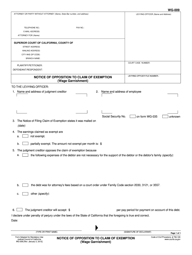 California Opposition Form