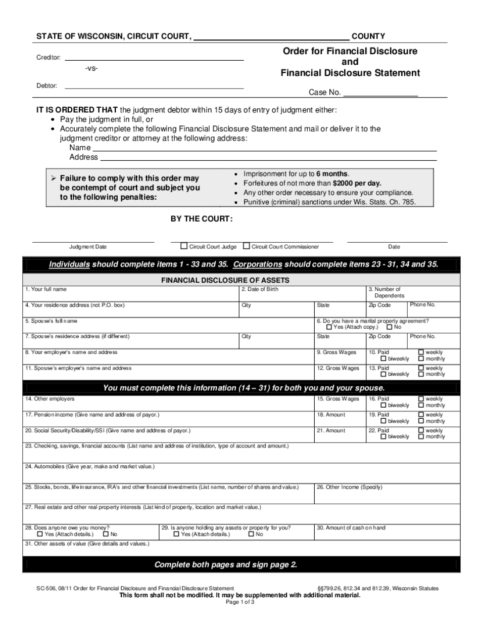  Wisconsin Sc506 Form 2011-2024