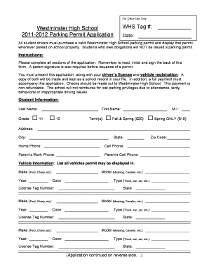 Parking Permit Westminster High School Form