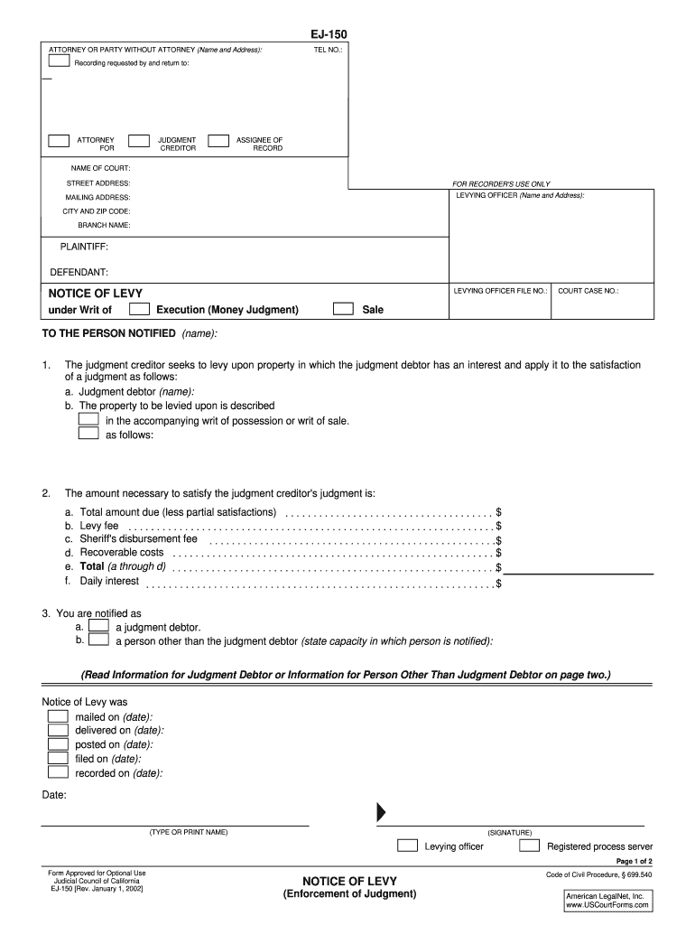 Get and Sign Notice of Levy California 2002-2022 Form