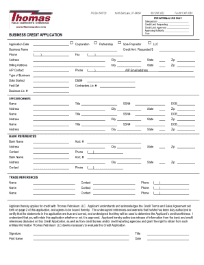 BUSINESS CREDIT APPLICATION Haycock Petroleum  Form