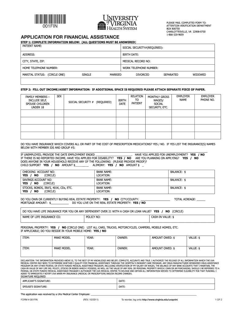 Get and Sign Uva Financial Assistance Application 2011-2022 Form