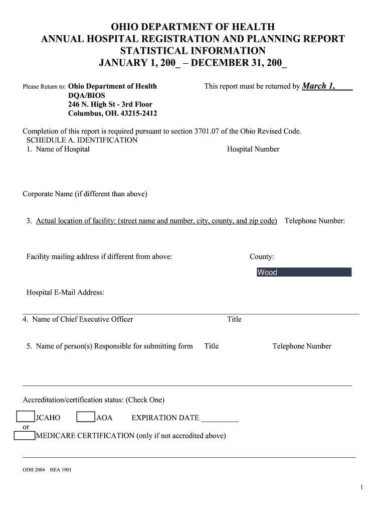 State of Ohio Hea 1901  Form
