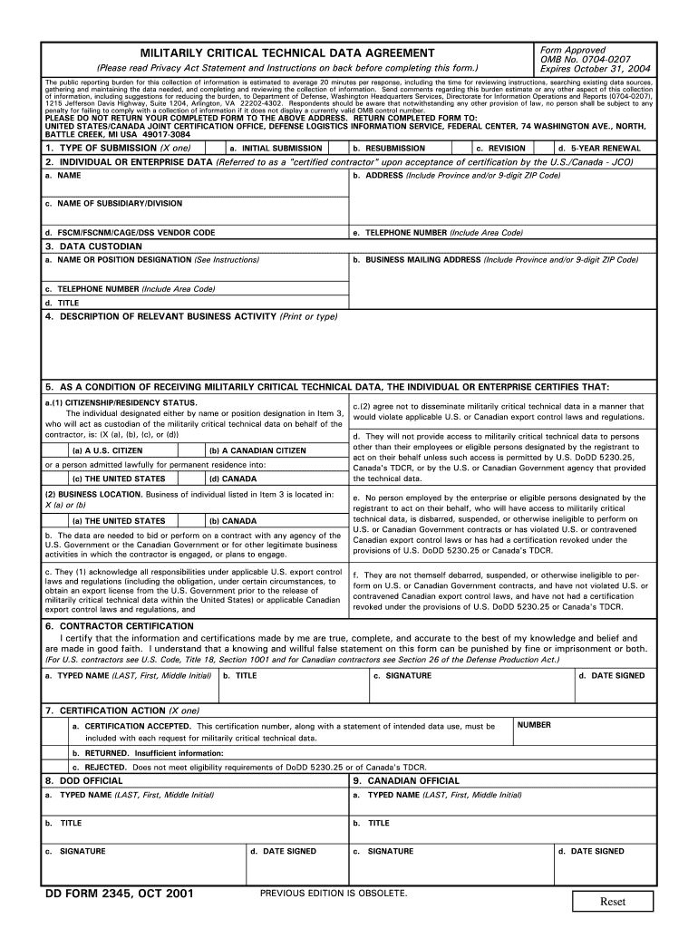  Dd Form 2345 2016