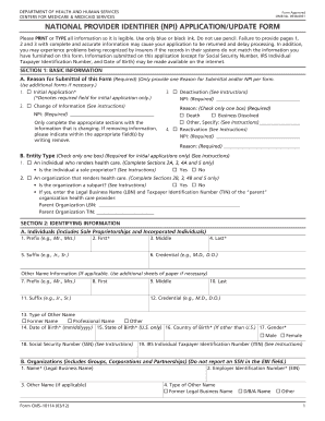 NPI APPLICATIONUPDATE FORM Centers for Medicare Cms