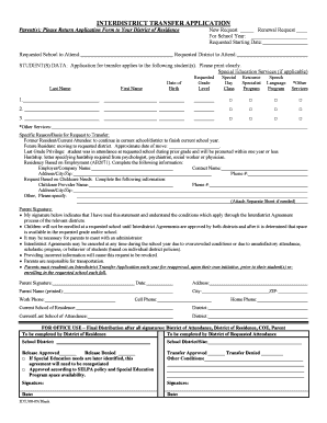 INTERDISTRICT TRANSFER APPLICATION Slvusd  Form