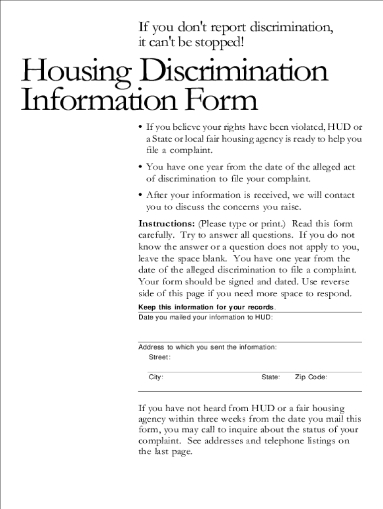  Hud Complaint Form PDF 1997-2024