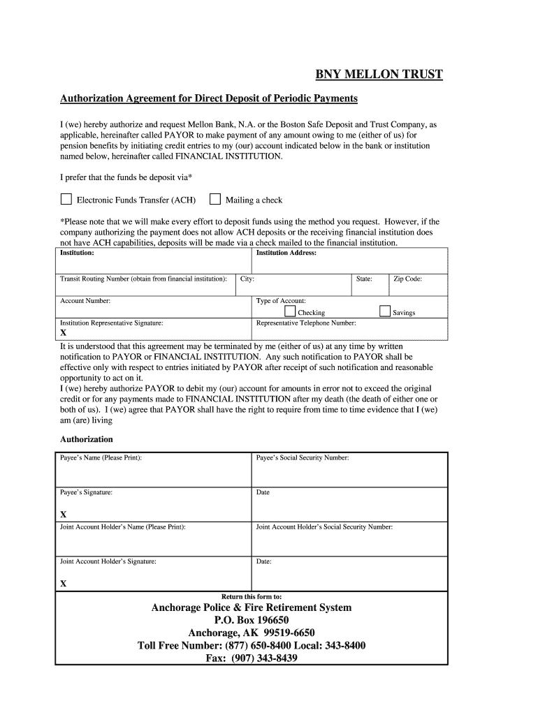 Bank of New York Mellon Direct Deposit Form