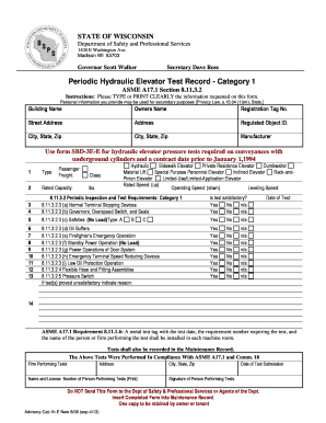 Elevator Category 1 Safety Test Form